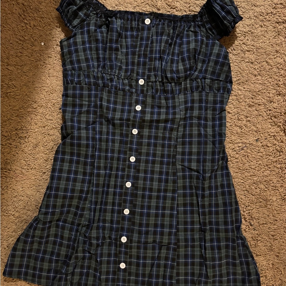 SHEIN Blue Off-Shoulder Puff Sleeve Mini Sundress